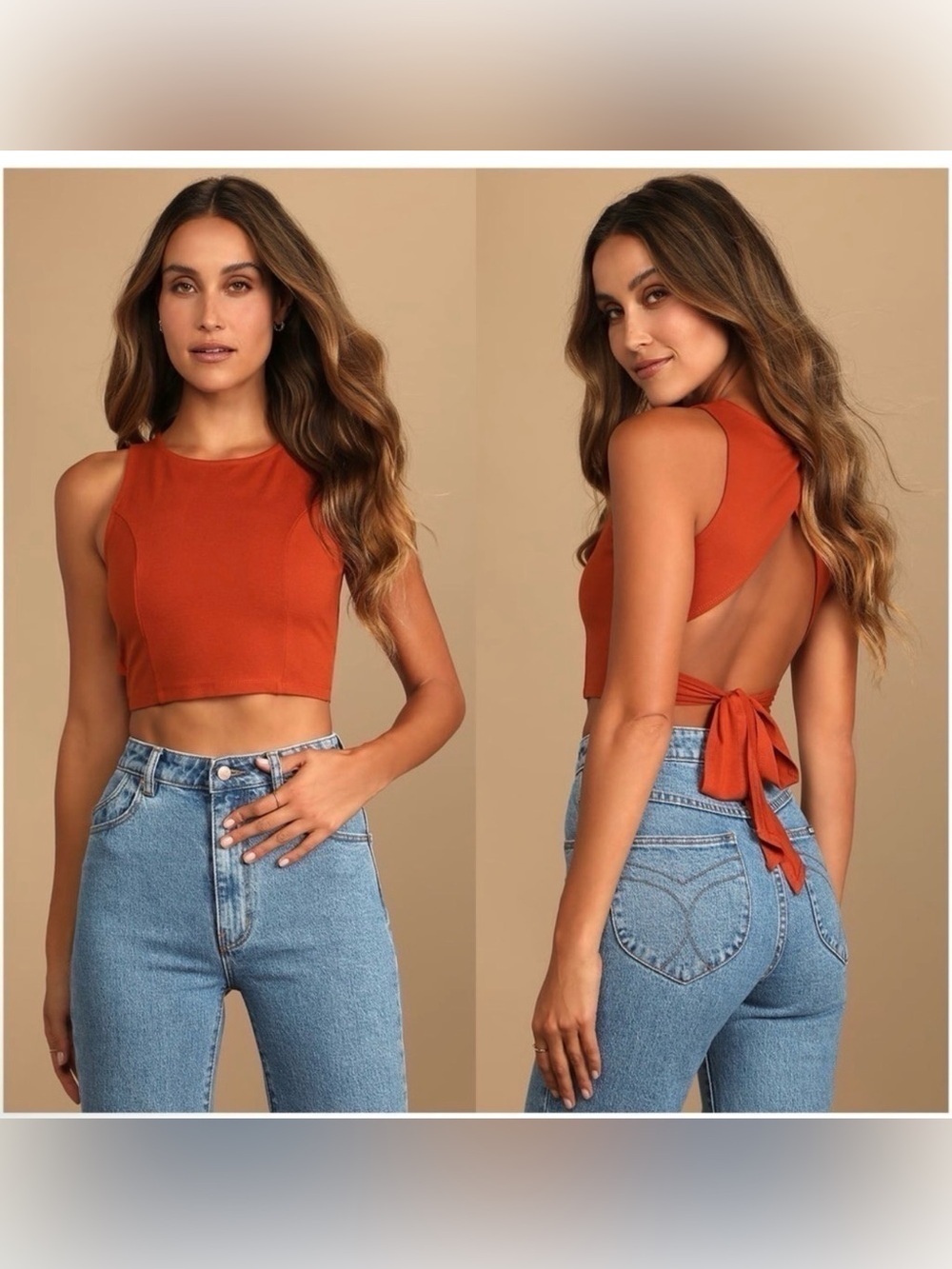 Lulu's Rust Open-Back Tie Crop Top